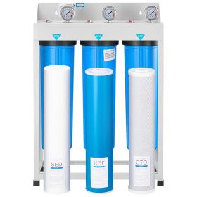 Whole House Water Filter System, 3-Stage | Sediment, KDF, CTO | 4.5" x 20" Home Water Purifier Filter Reduce Heavy Metal, Lead, Mercury, Chlorine