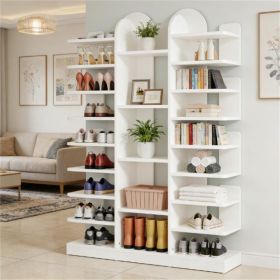 Wooden shoe rack, independent, with open storage, shelf, display rack, display stands