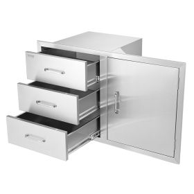 Outdoor Kitchen Door Drawer Combo 38.1''W x 22.6''H x 20.8''D, BBQ Access Door/Triple Drawers Combo with Stainless Steel Handles